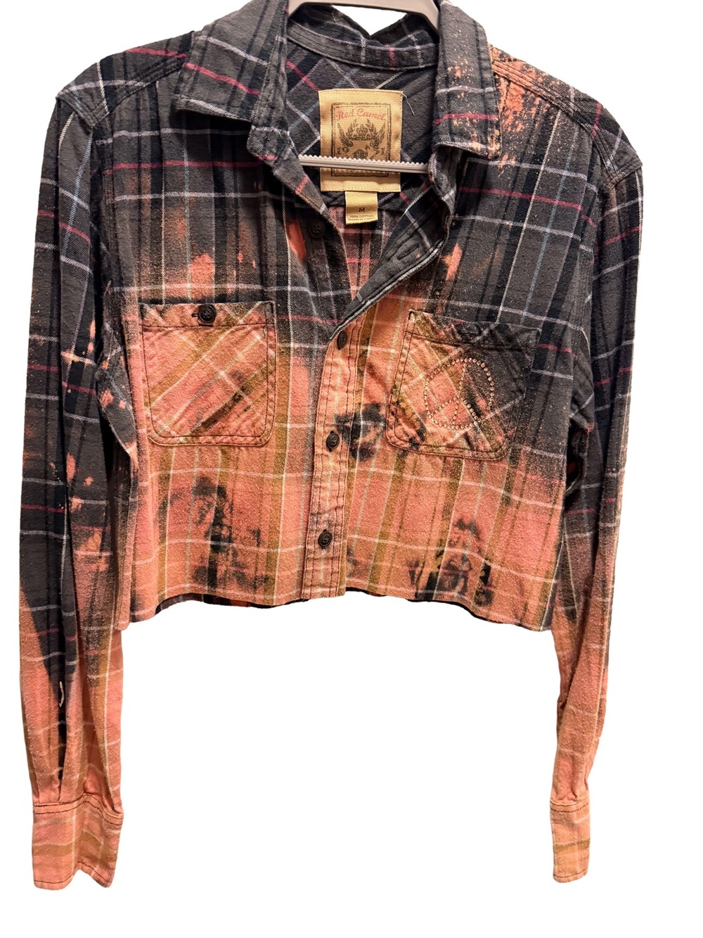 One of a Kind Reverse Dyed Cropped Flannel Shirt Size Medium